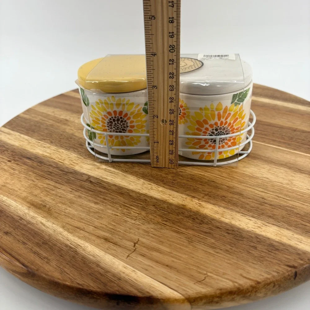Heartland Hive Sunflower Salt & Pepper Cellars Jars Set Ceramic Metal‎ Holder